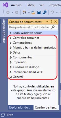Cuadro de herramientas Windows Forms