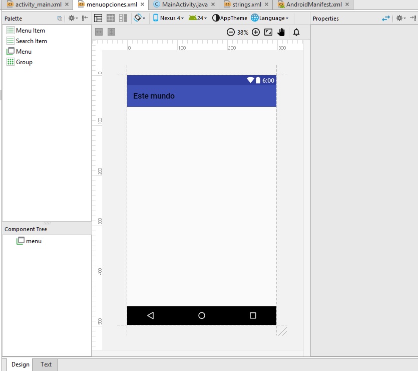 ActionBar editor android studio menu