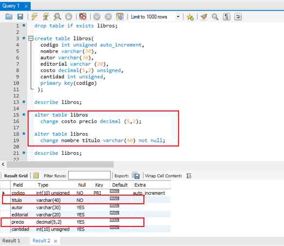 MySQL alter table change