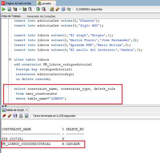 SQL Developer foreign key acciones