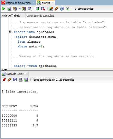 SQL Developer Subconsulta e insert