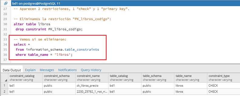 PostgreSQL pgAdmin alter table drop constraint