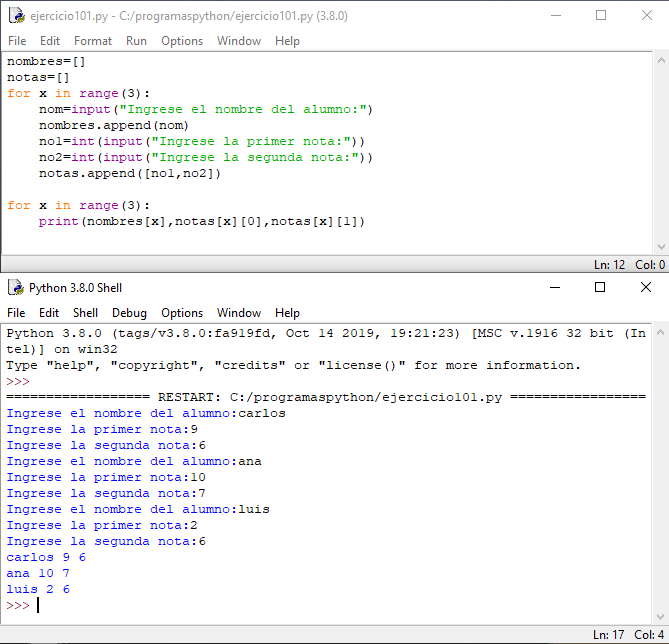 carga de lista de listas en python por teclado