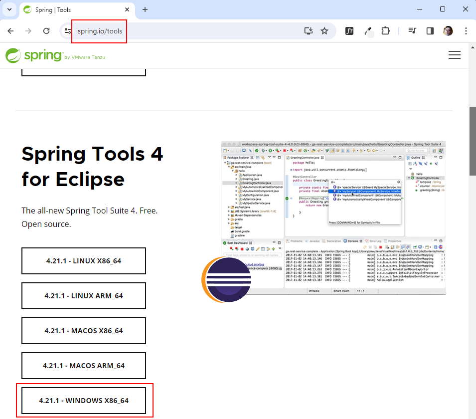 descarga Spring Tool 4 for Eclipse