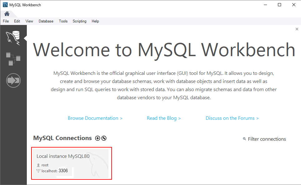 lanzar la aplicación MySQLWorkbench