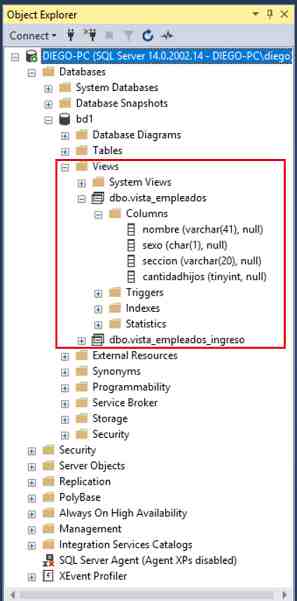SQL Server Management Studio vistas en el object explorer