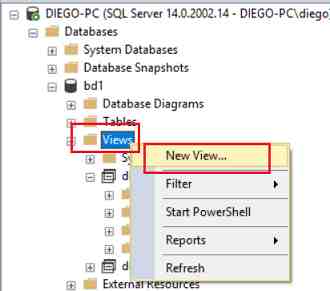 SQL Server Management Studio vistas en el object explorer crear vista