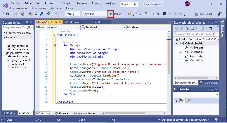 ejecucion programa Visual Basic .net