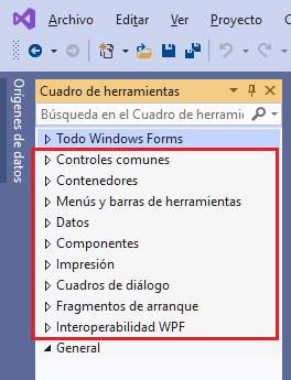 Cuadro de herramientas Windows Forms
