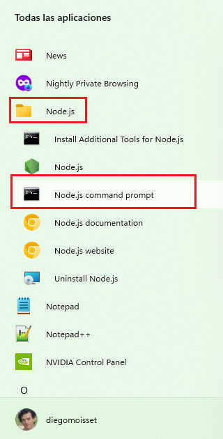 Línea de comandos de Node.js