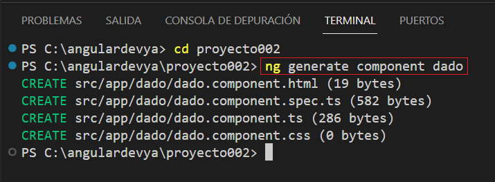 creación de una componente en Angular