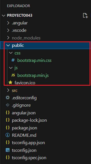 Angular y Bootstrap en la carpeta assets
