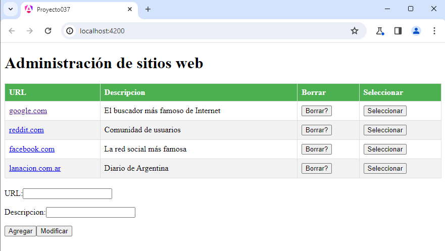 interface angular aplicacion sitios favoritos