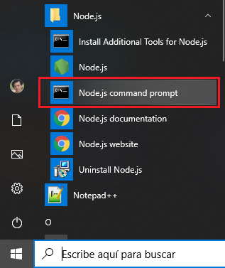 Línea de comandos de Node.js