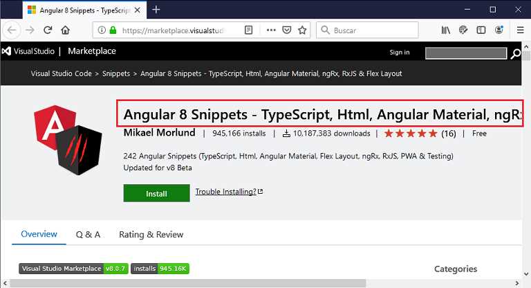 extensiones de VS Code para angular material