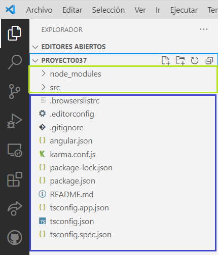 archivos y carpetas de la raiz de un proyecto Angular