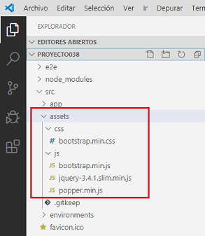 Angular y Bootstrap en la carpeta assets