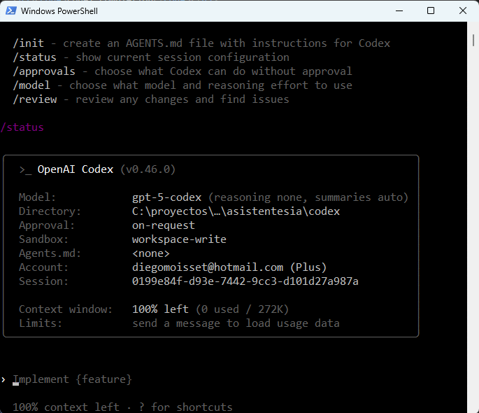 /status en codex