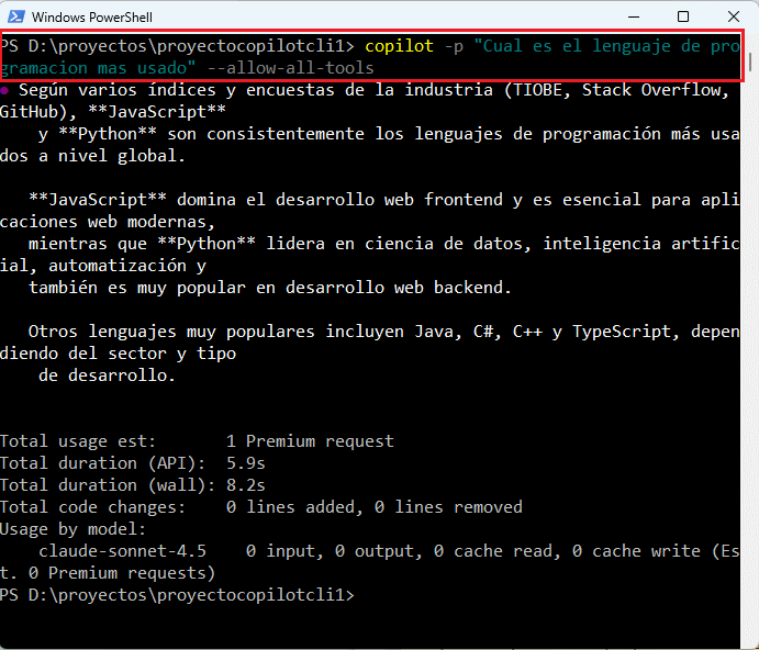 modo de programacion de github copilot cli