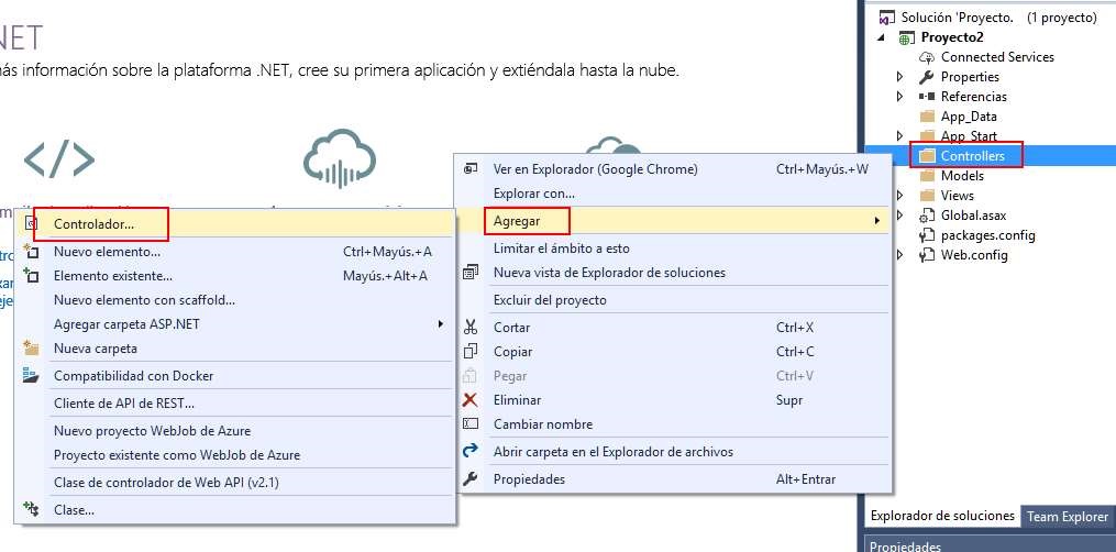 Microsoft Visual Studio - Nuevo Proyecto MVC con C#