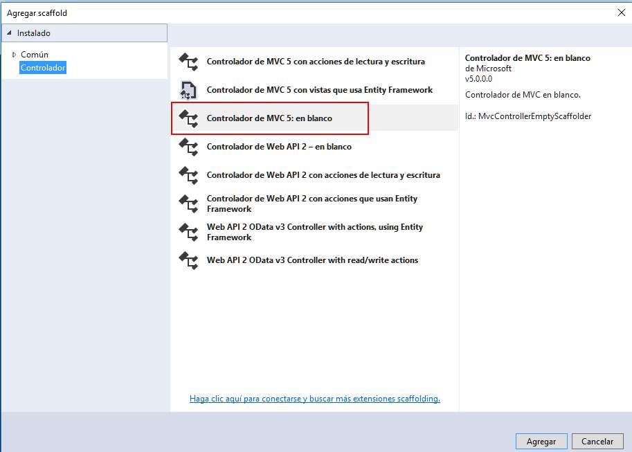 Microsoft Visual Studio - Nuevo Proyecto MVC con C#