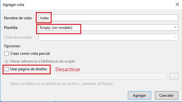 Microsoft Visual Studio - MVC con C# - Crear vista