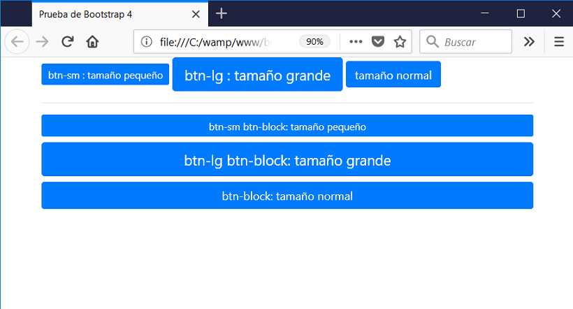 bootstrap 4 tamaño botones