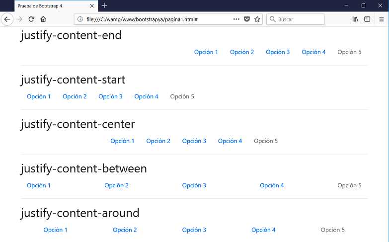 bootstrap 4 nav nav-link justify-content-end justify-content-start justify-content-center justify-content-between justify-content-around