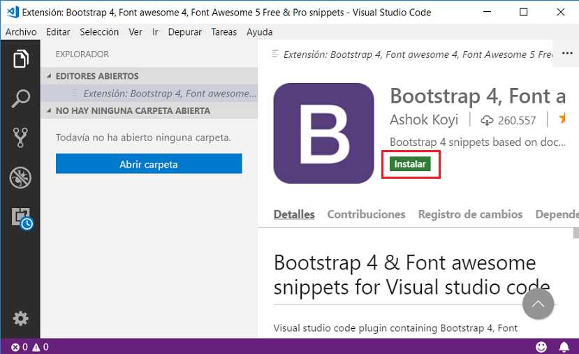 vs code extension bootstrap 4