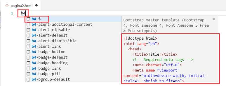 vs code extension bootstrap 4 insertar esqueleto básico
