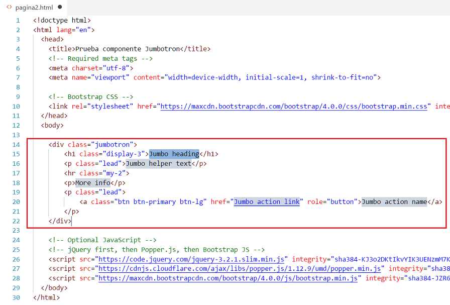 vs code extension bootstrap 4 insertar jumbotron