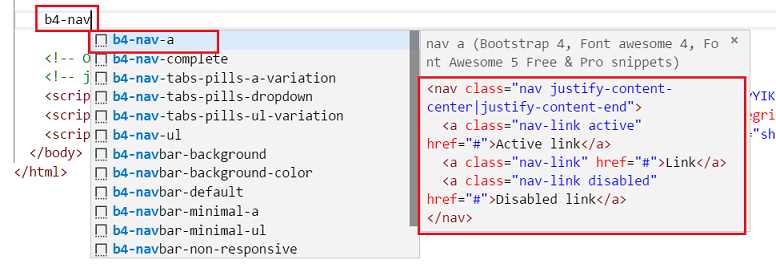 vs code extension bootstrap 4 componente nav
