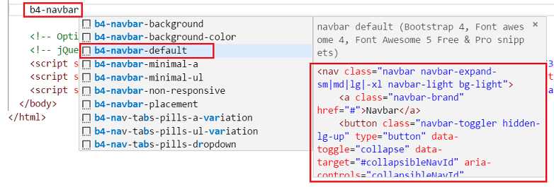 vs code extension bootstrap 4 componente navbar