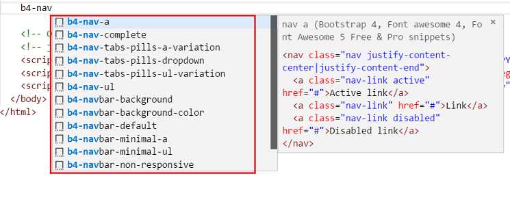 vs code extension bootstrap 4 componente nav navbar