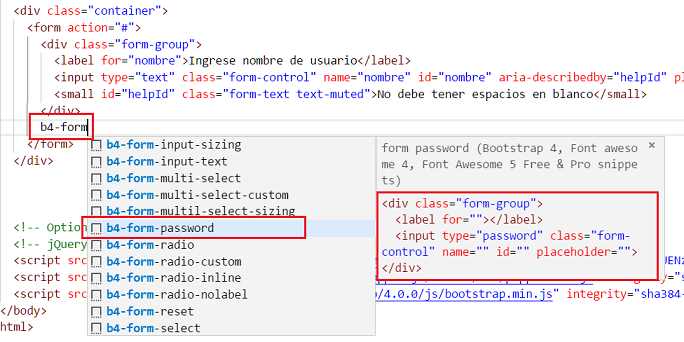 vs code extension bootstrap 4 form