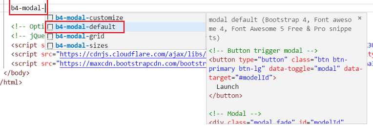 vs code extension bootstrap 4 modal dialog