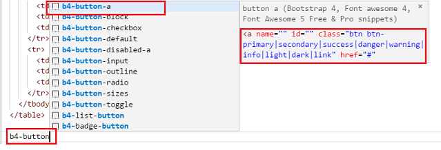 button html extensión Bootstrap 4, Font awesome 4, Font Awesome 5 Free & Pro snippets