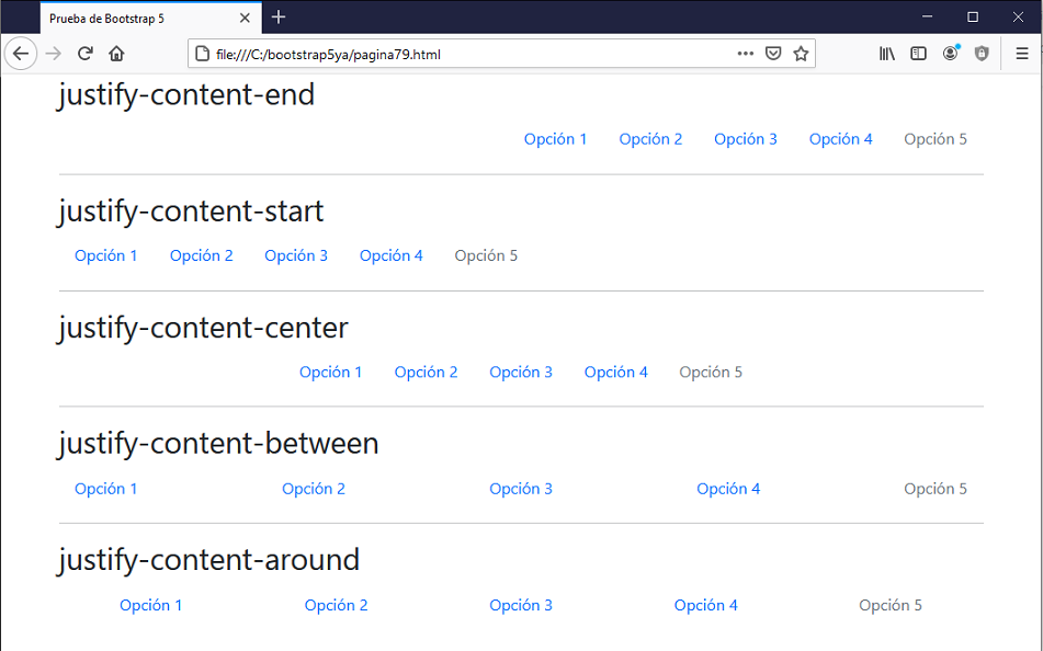 bootstrap 5 nav nav-link justify-content-end justify-content-start justify-content-center justify-content-between justify-content-around