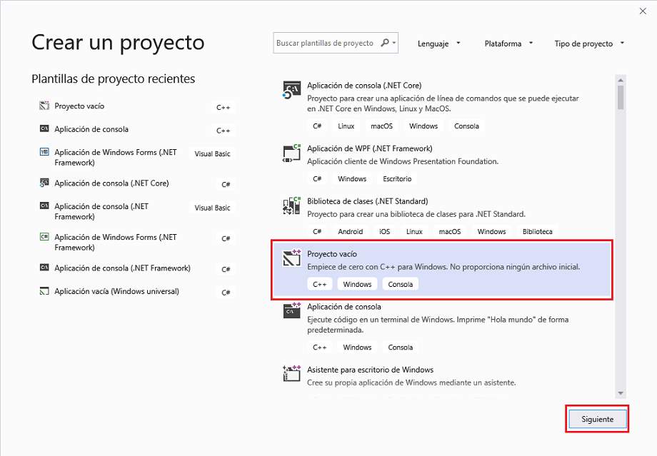 Microsoft Visual Studio - Nuevo Proyecto