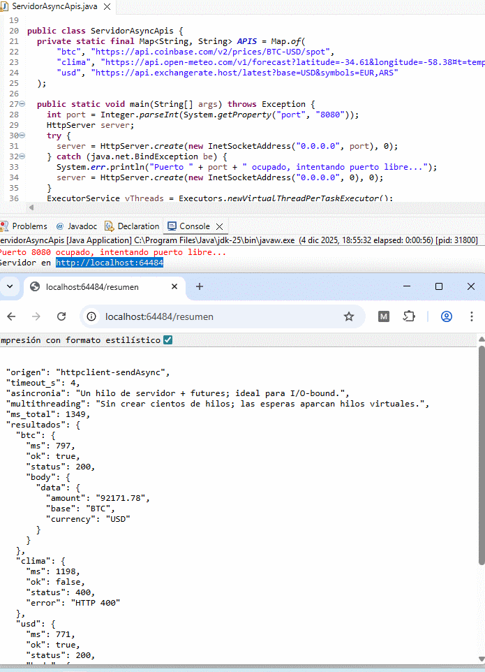 Flujo de llamadas asincrónicas a APIs