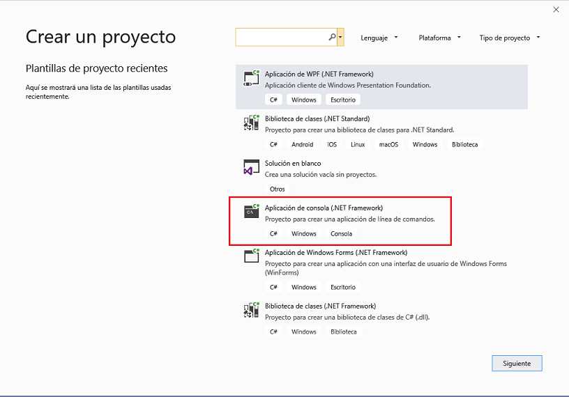 Microsoft Visual Studio - Nuevo Proyecto