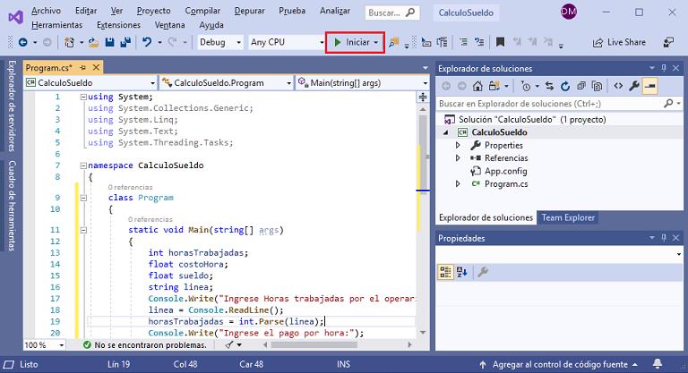 ejecucion programa c#