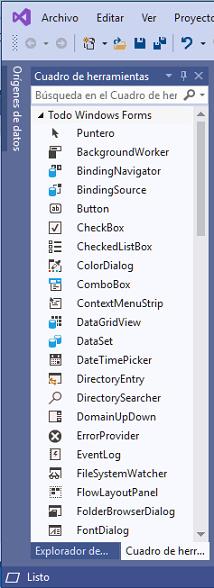 Cuadro de herramientas Windows Forms