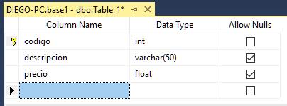 creacion de una tabla con el SQL Server Management Studio