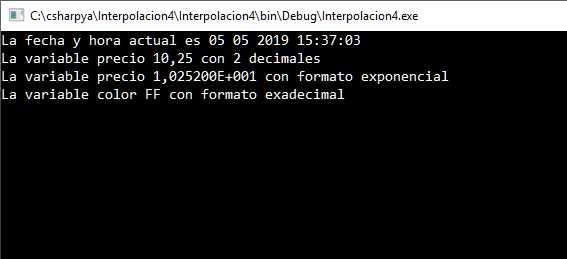 C# interpolación formato de string