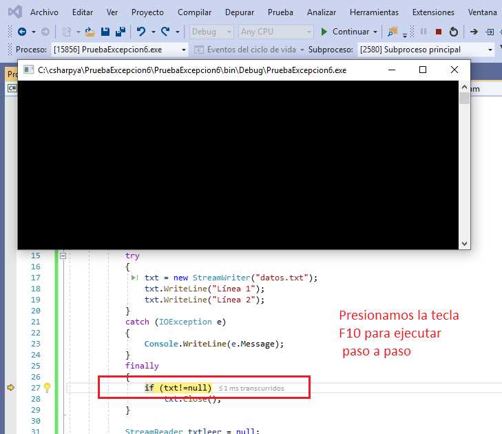 C# excepciones bloque finally