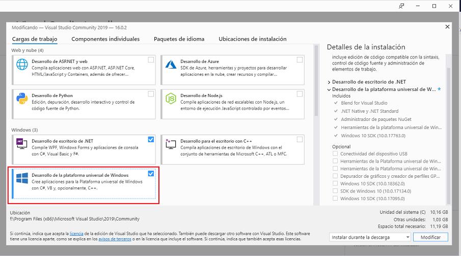 entorno del visual Studio 2019