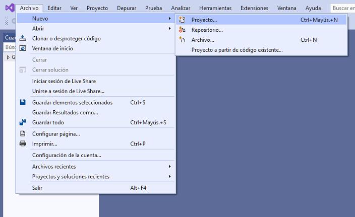 entorno del visual Studio 2019