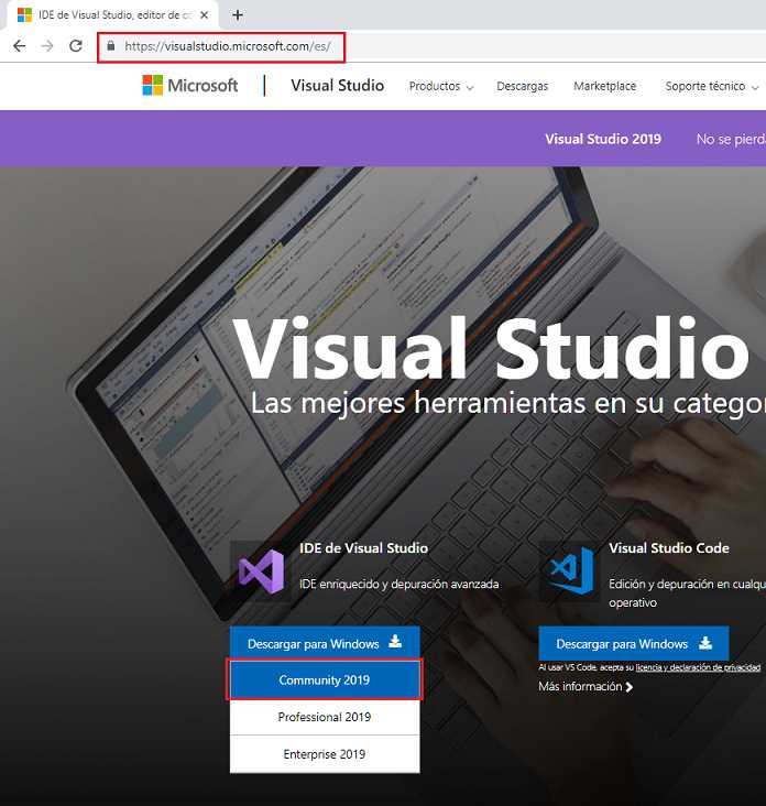 entorno del visual Studio 2019 comunidad