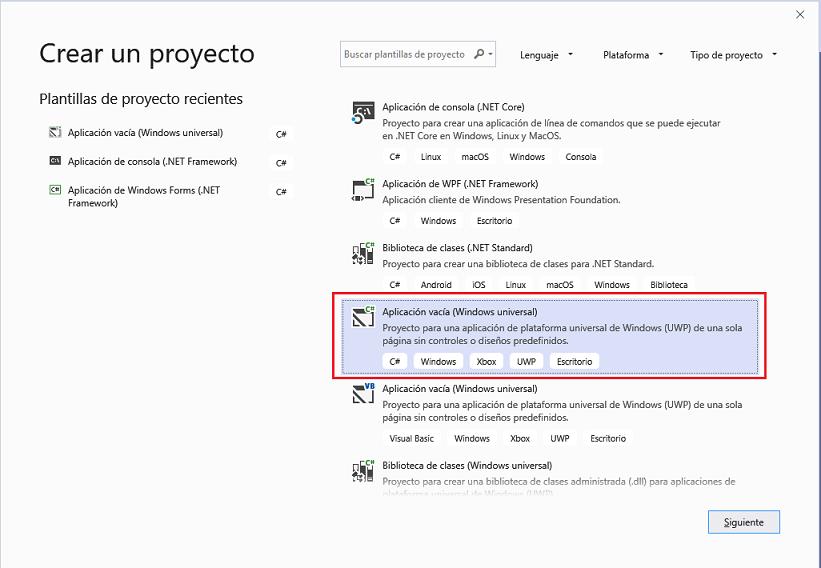 entorno del visual Studio 2019